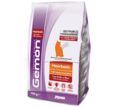 Gemon Cat Hairball корм для выведение шерсти для взрослых кошек с курицей и рисом 400г